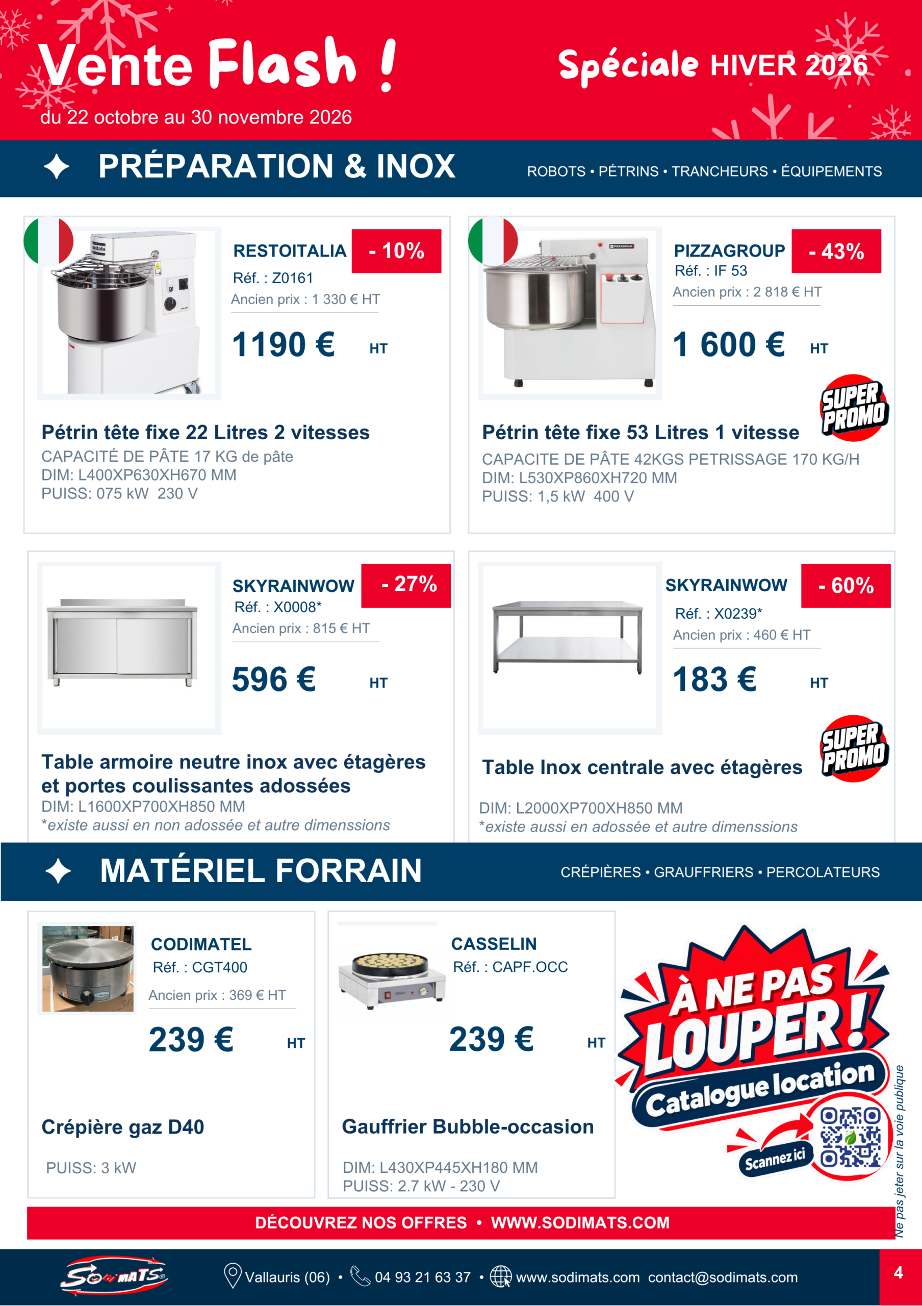 SODIMATS Vente Flash - Préparation inox et matériel forain